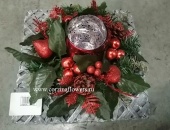Красная Новогодняя композиция со свечей 25 см SR83 купить в Москве