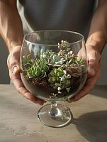 Суккуленты микс в вазе Натали Бренди подарочный KM898 купить в Москве