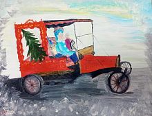 Картина маслом Путешествие за ёлкой K37 купить в Москве