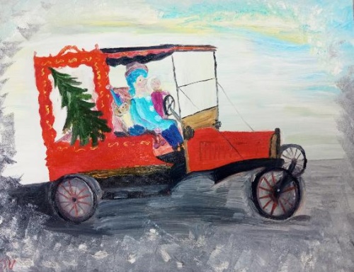 Картина маслом Путешествие за ёлкой K37 купить в Москве