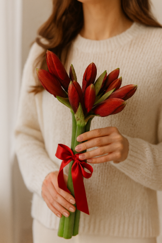 Букет красных амарилисов Феррари 3 шт SR148 купить в Москве