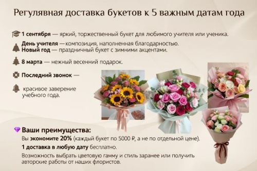 Абонемент на букеты к 5 важным датам года KM1077